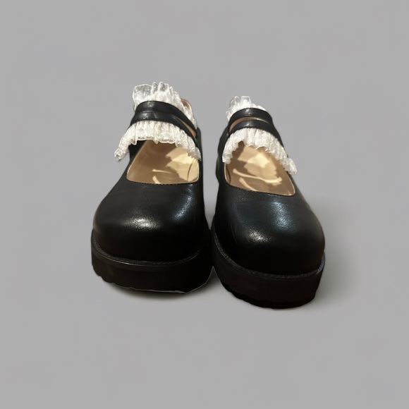 Womens Buckle Straps Round Toe Lace Trim Mary Jane Shoes Size 8 - Picture 3 of 5